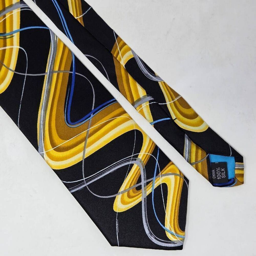 J JERRY GARCIA SILK TIE HAPPY BIRTHDAY BLACK GOLD COLLECTION 62 3.5" X 60"
